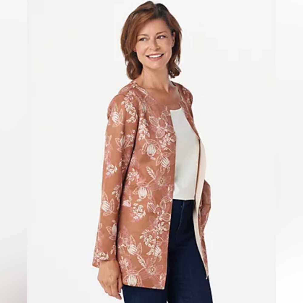 d&co. Naturals Open Front Autum Fall Print Jacket Large